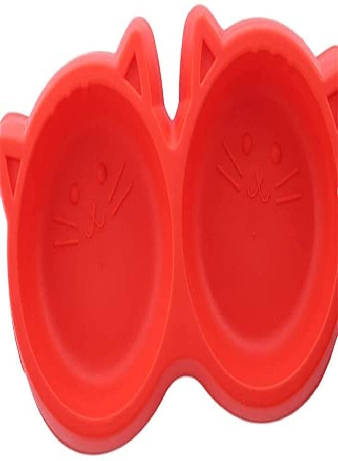 Pups&Pets وعاء طعام وماء مزدوج على شكل وجه قطة من Pups&Pets للكلاب والقطط (لون أحمر) - عبوة من قطعة واحدة - Image 2